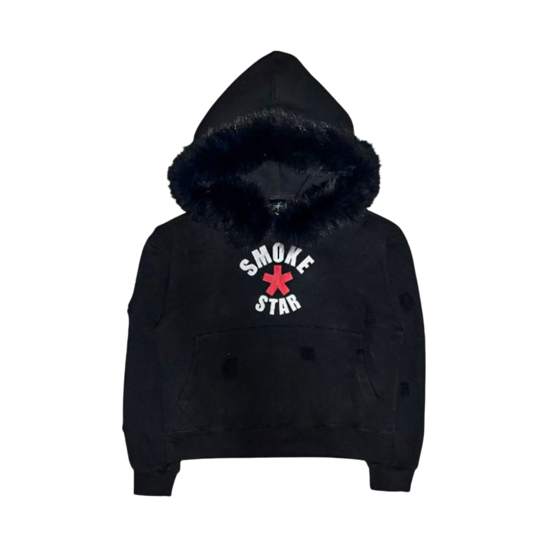 스모크어스타 디스트로이드 퍼 크림슨 후디 블랙(Smokeastar Destroyed Fur Crimson Hoodie Black)