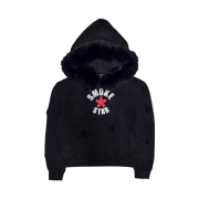 Smokeastar Destroyed Fur Crimson Hoodie Black