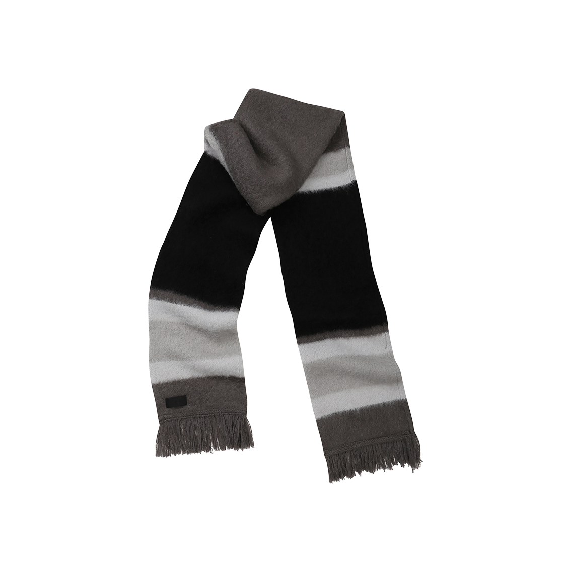 이알 스트라이프 브러쉬 울 니트 머플러 블랙