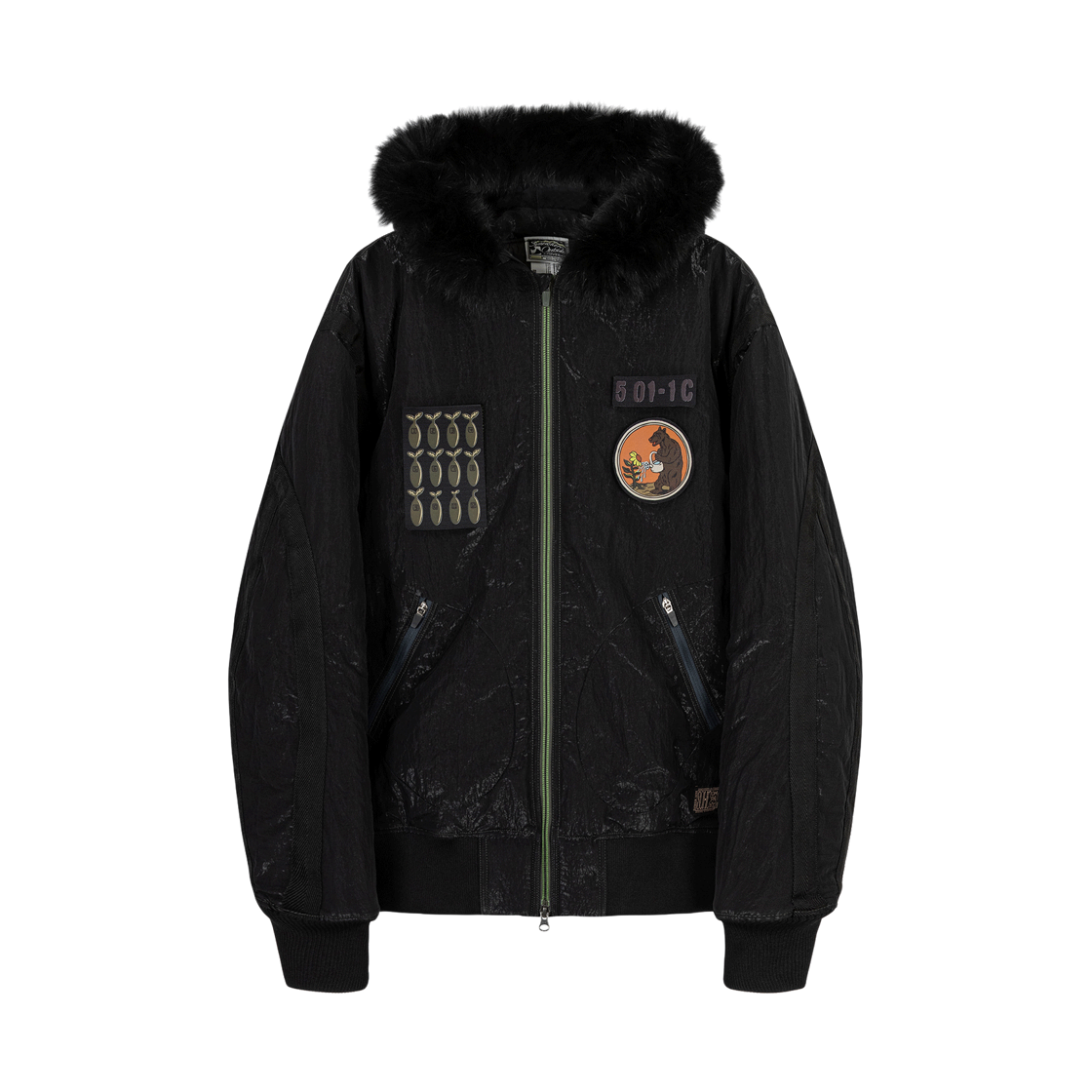 11UWJ10216 SOHC Coated Nylon Detachable Patch Hooded G1 Flight Jacket_11UWJ102 BLACK