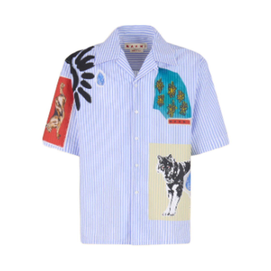 CUMU0294SXU-SCY37-STB50 Marni Striped Poplin Bowling Shirt Irisblue