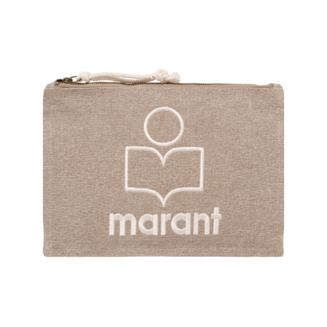PO0046FA-A1X19M-90BE Isabel Marant Netia Faded Cotton Clutch Bag with Logo Beige - 25SS