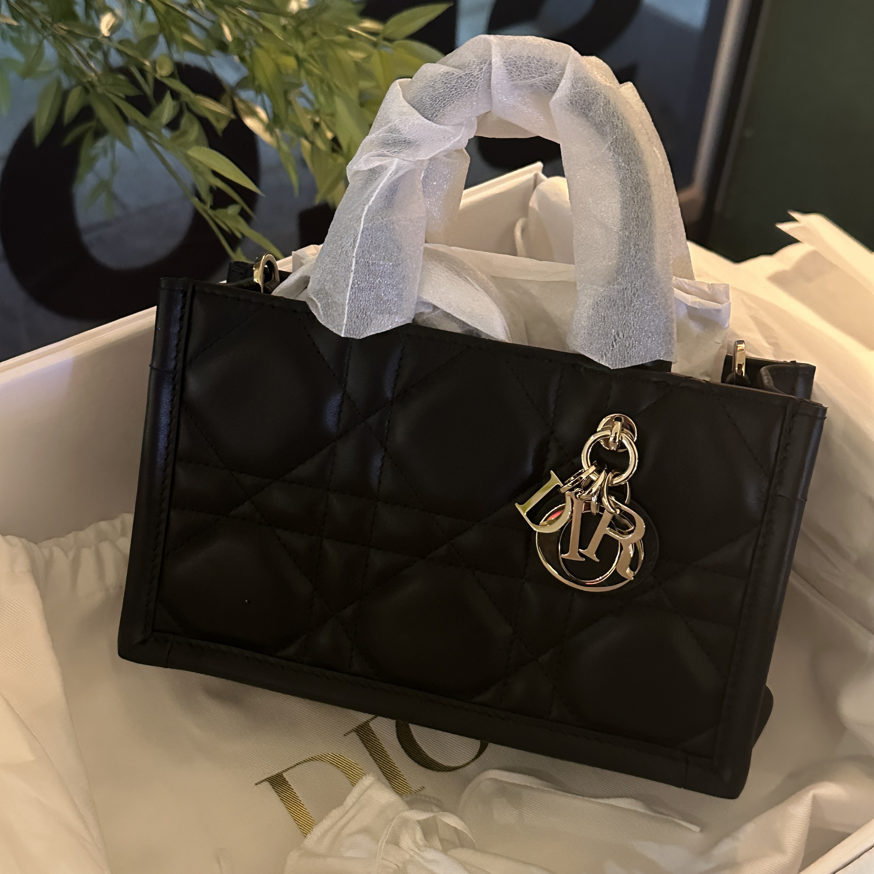 Dior Mini Book Tote with Strap Macrocannage Calfskin Black 착용 스타일