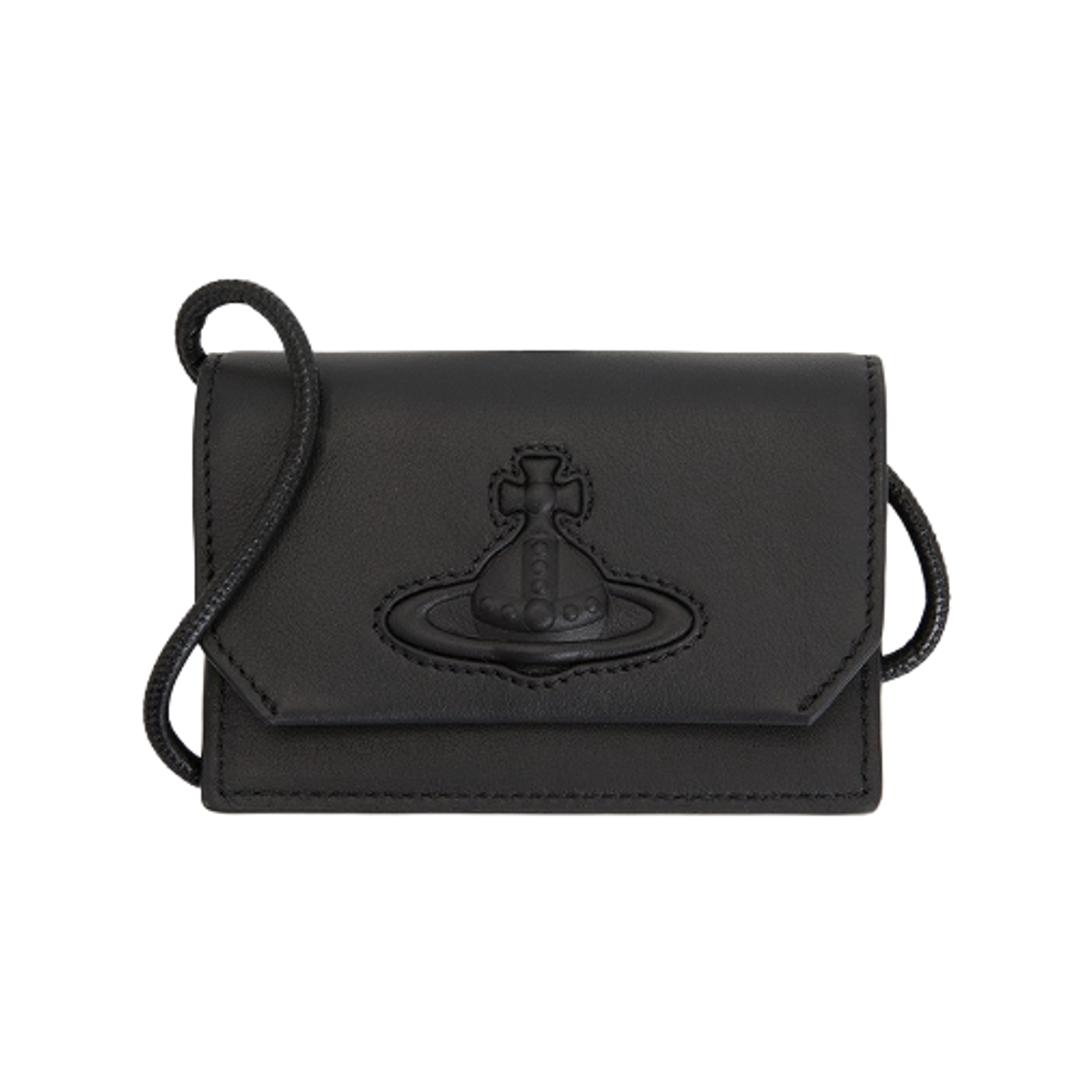 55020001U-L001S-N401 Vivienne Westwood Smooth Leather Strap Card Holder Black