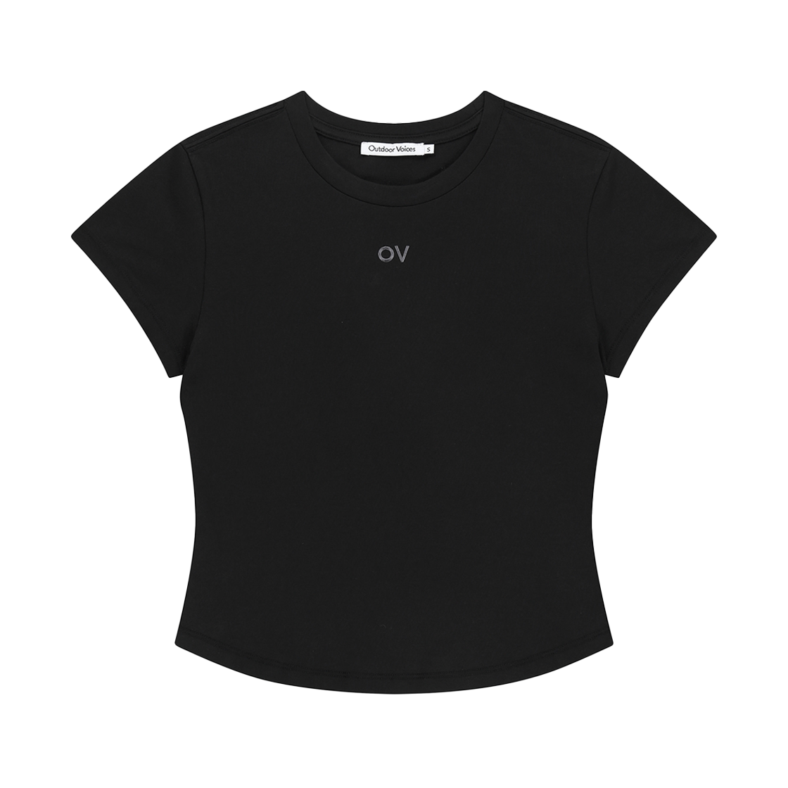 아웃도어보이스 센트럴 로고 베이비 티 블랙(Outdoor Voices Central Logo Baby Tee Black)