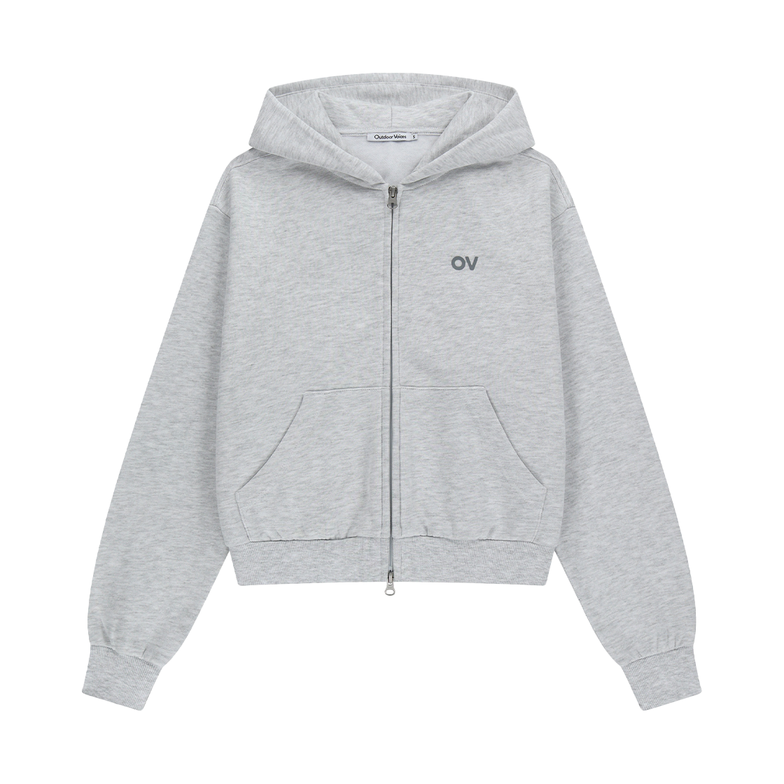 아웃도어보이스 로고 크롭 집업 스웻 후디 라이트 헤더 그레이(Outdoor Voices Logo Crop Zip Up Sweat Hoodie Light Heather Gray)