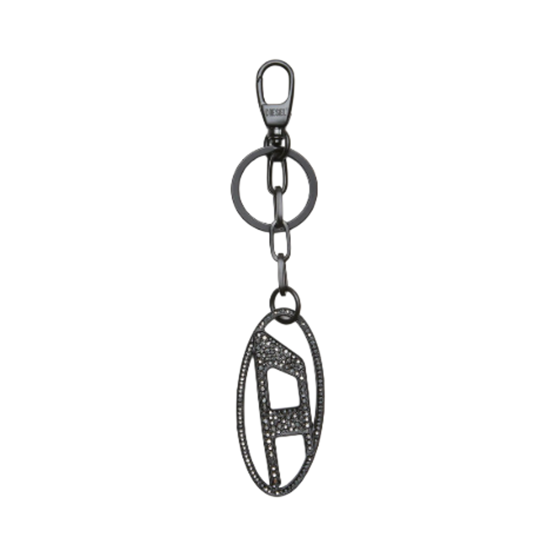 디젤 홀리-C 메탈 오발 D 크리스탈 키링 블랙 실버(Diesel Holy-C Metal Oval D Keyring with Crystals Black Silver) - 1