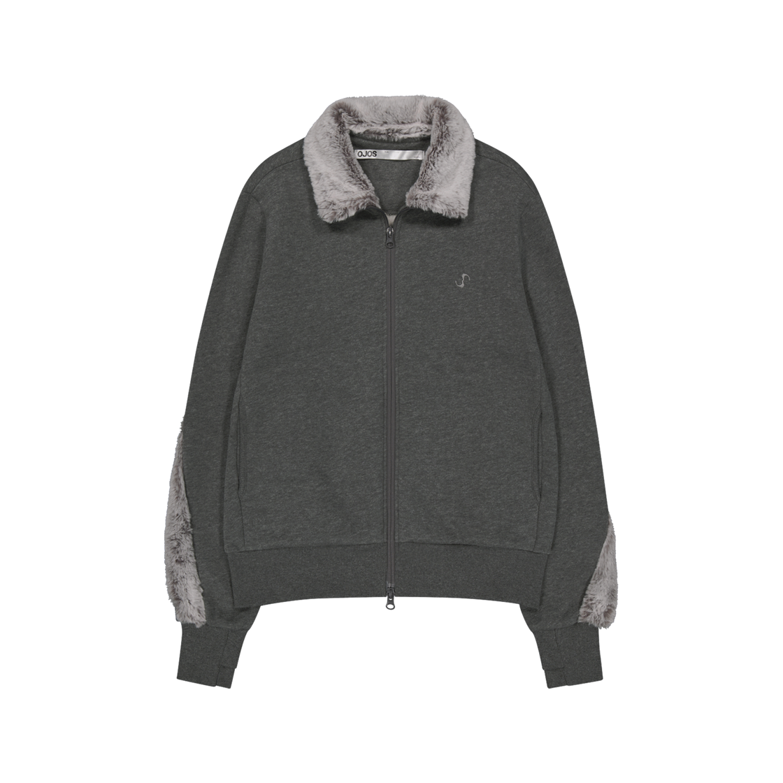 오호스 퍼 트림 저지 집업 차콜(OJOS Fur Trim Jersey Zip-up Charcoal)