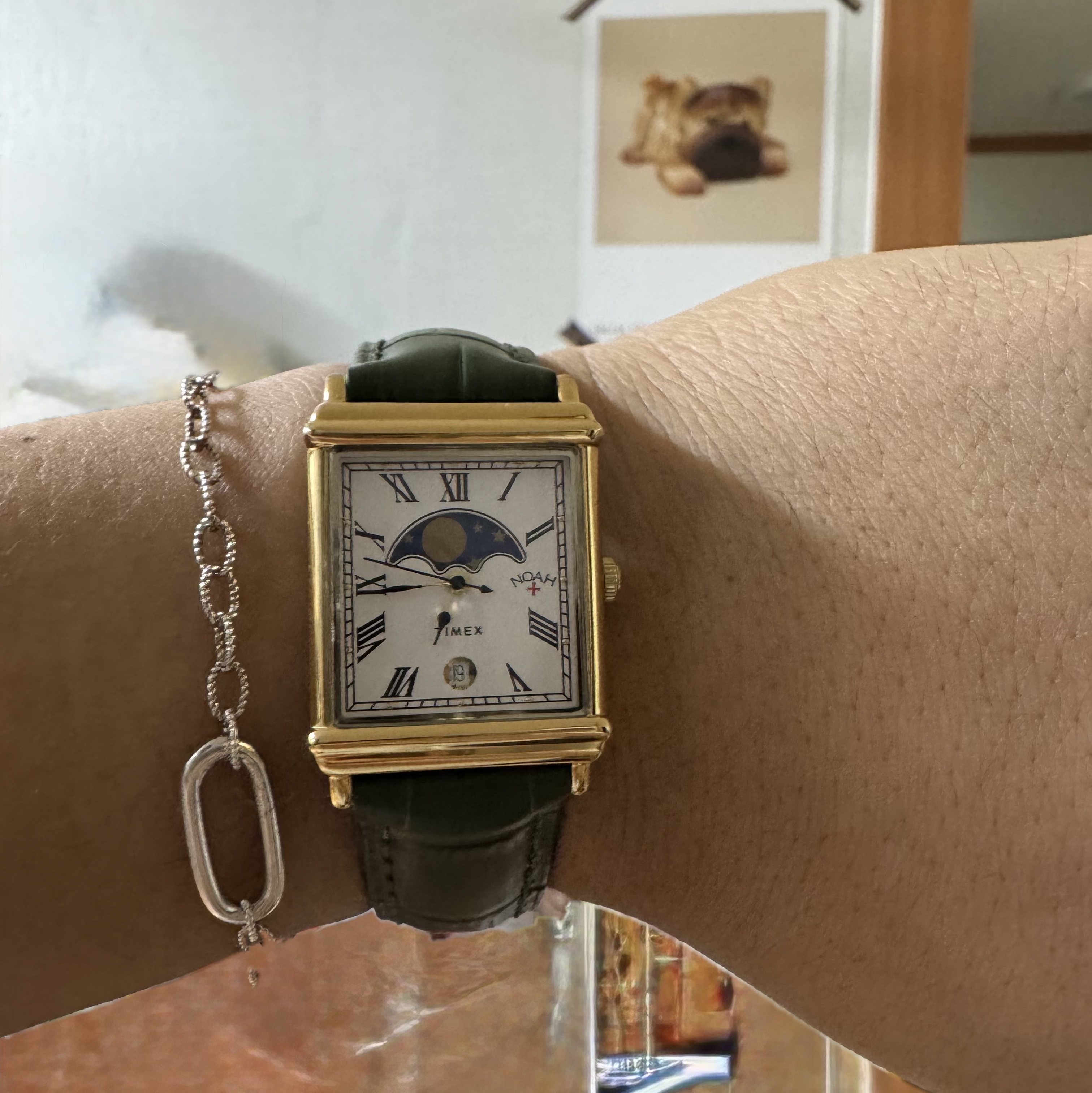 Timex x Noah Moon Phase Watch Brown Gold 착용 스타일