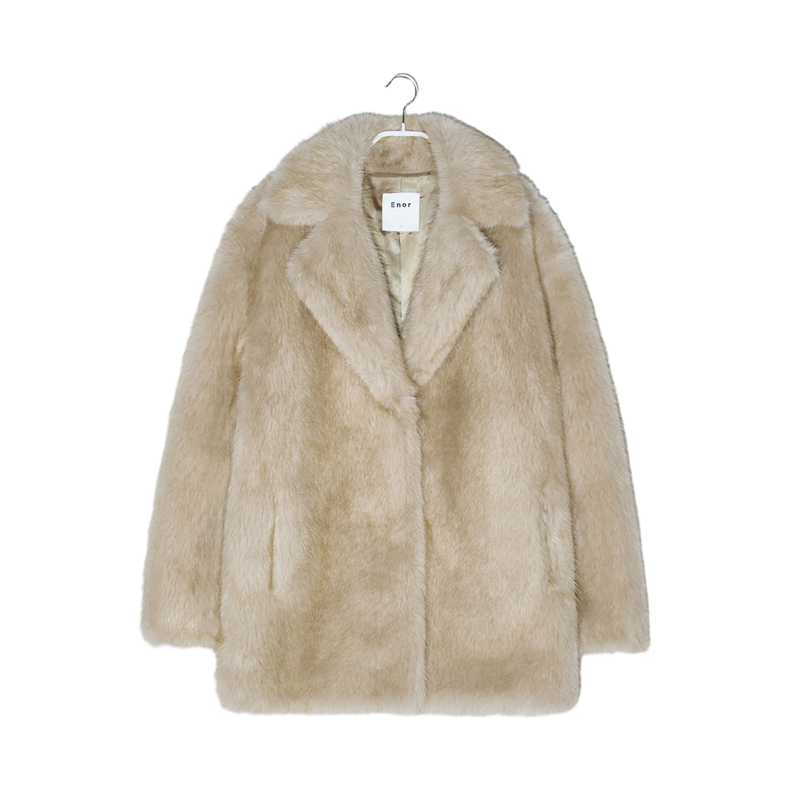 BEWTFUR007BG Enor Women Pure Eco Fur Coat Beige