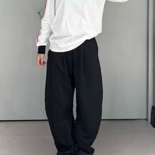 (W) Adidas Originals Asymmetric 3-Stripes Woven Pants Black - KR Sizing 착용 스타일