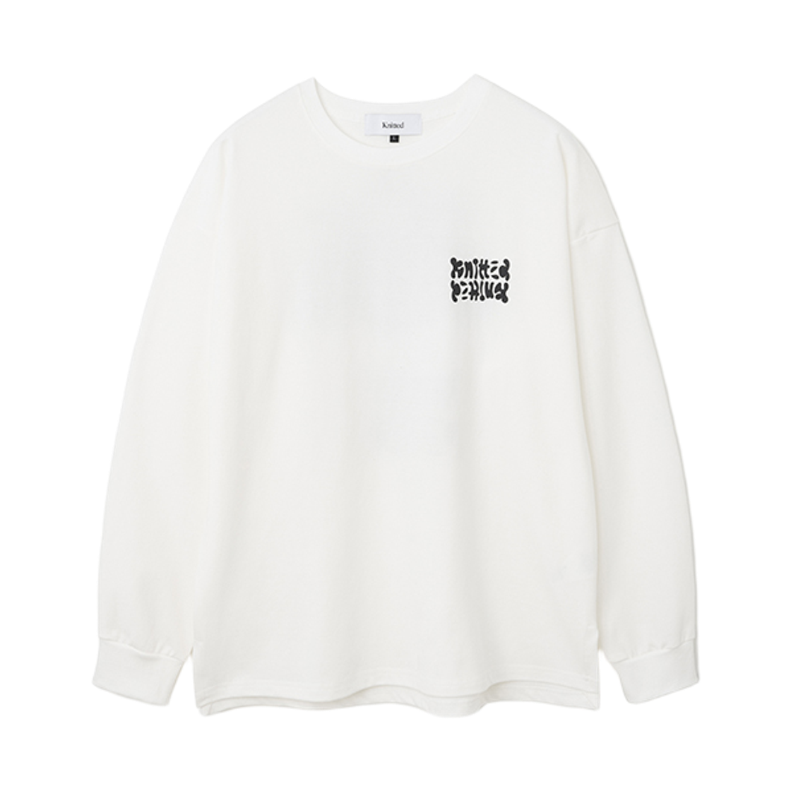 니티드 그래픽 롱 슬리브 티셔츠 화이트