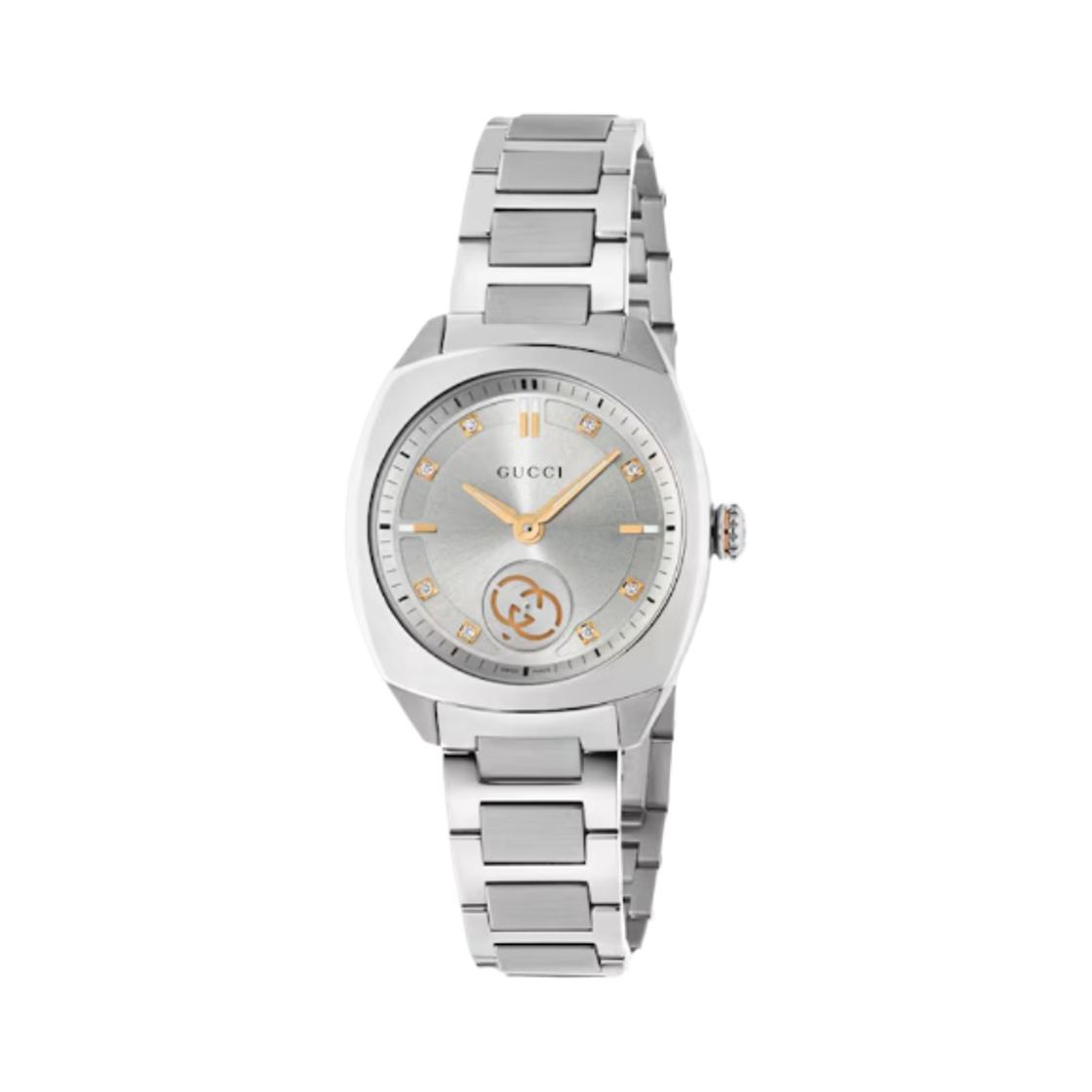 (W) 구찌 인터로킹 쿼츠 29mm 스테인리스 스틸 실버 다이아몬드((W) Gucci Interlocking Quartz 29mm Stainless Steel Silver Diamonds)