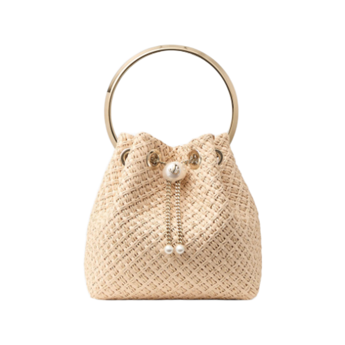 BONBONWUL121960 Jimmy Choo Bon Bon Natural Raffia Bag with Pearl Closure Natural Gold
