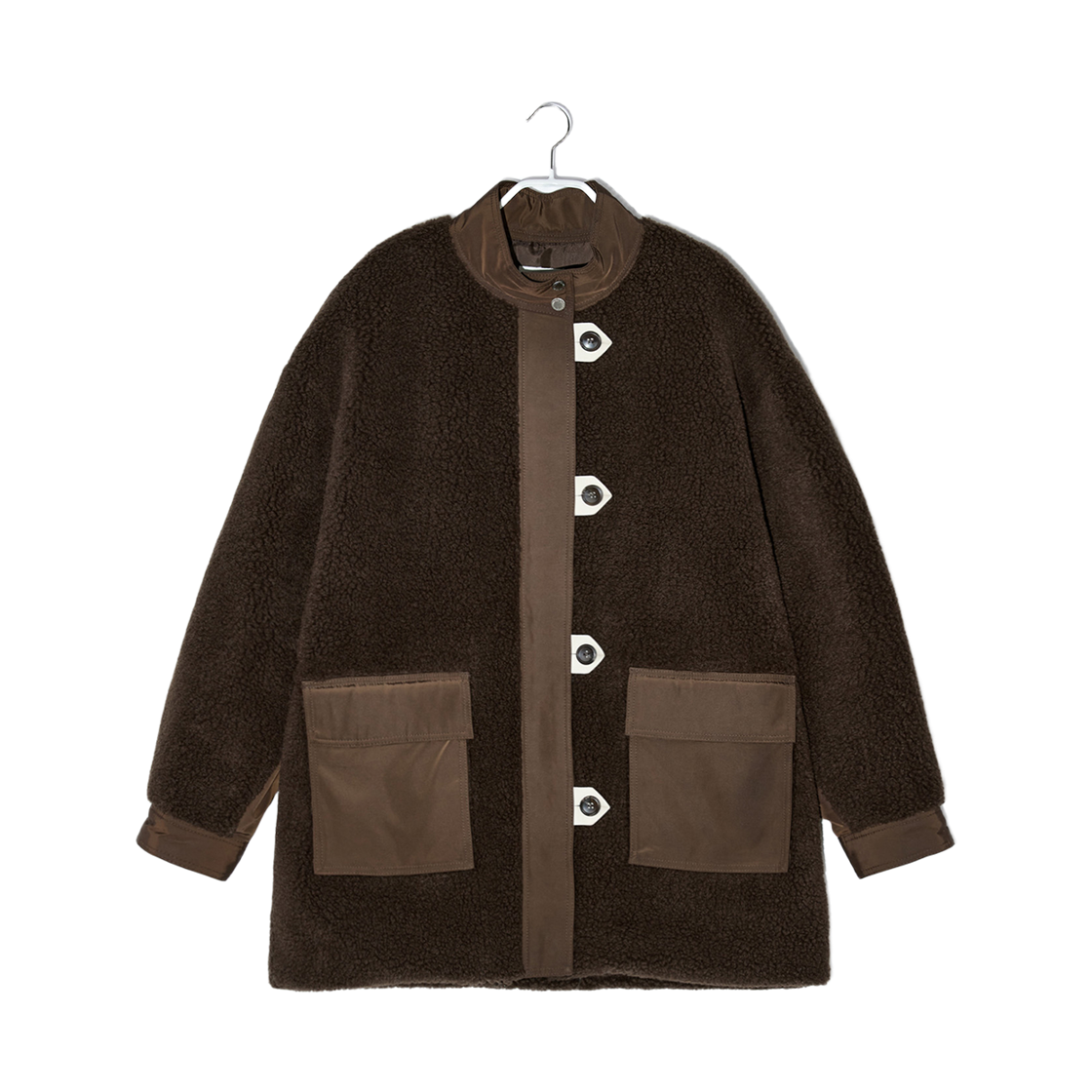 BEWTFUR002BR Enor Women Oversized Pocket Fleece Coat Brown