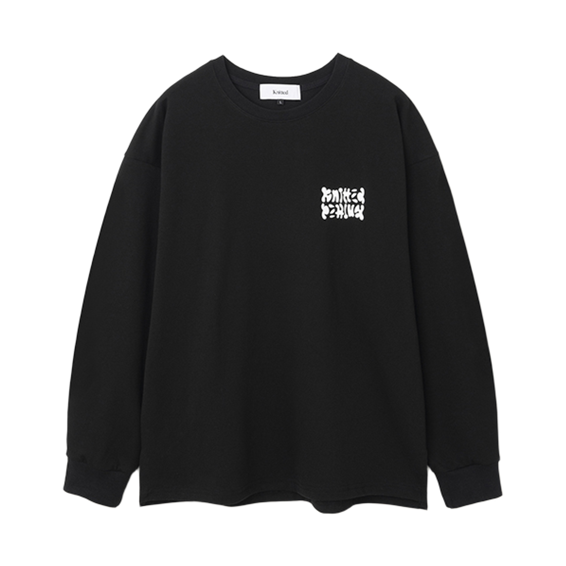 니티드 그래픽 롱 슬리브 티셔츠 블랙