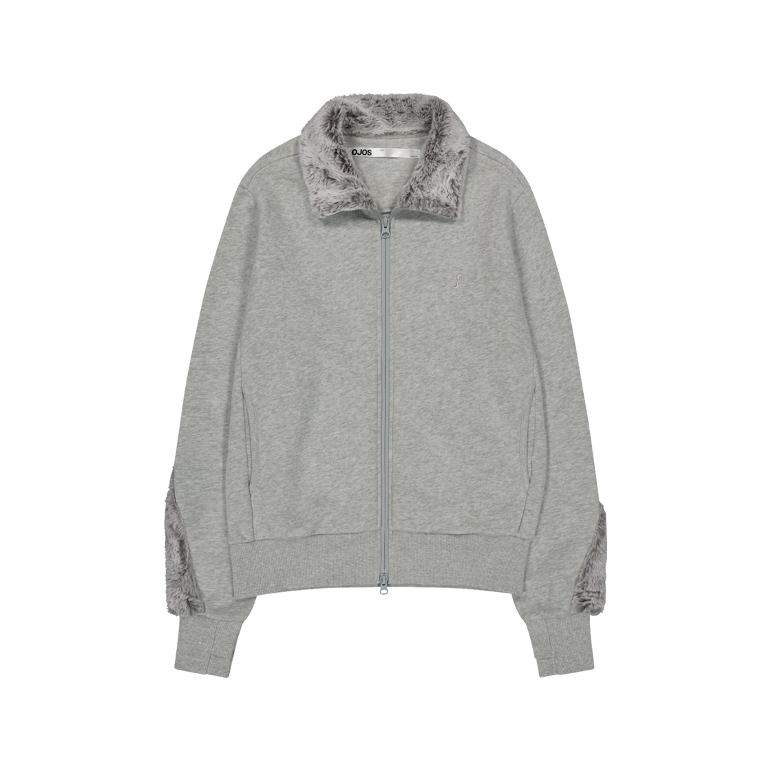 오호스 퍼 트림 저지 집업 그레이(OJOS Fur Trim Jersey Zip-up Grey)