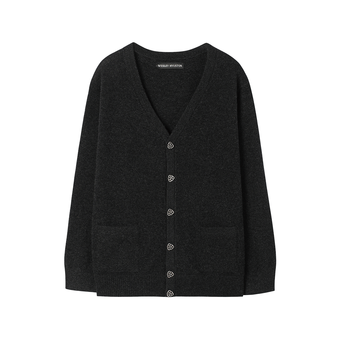 웨슬리휴스턴 바인 메탈 버튼 울 가디건 차콜(WESLEY HYUSTON Vine Metal Button Wool Cardigan Charcoal)