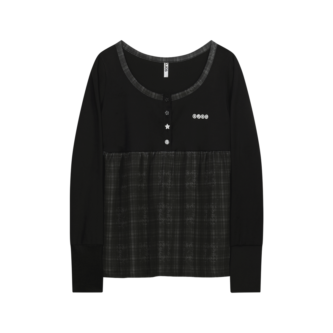 OJ25FWTS009BK OJOS Check Sleep Long Sleeve Black