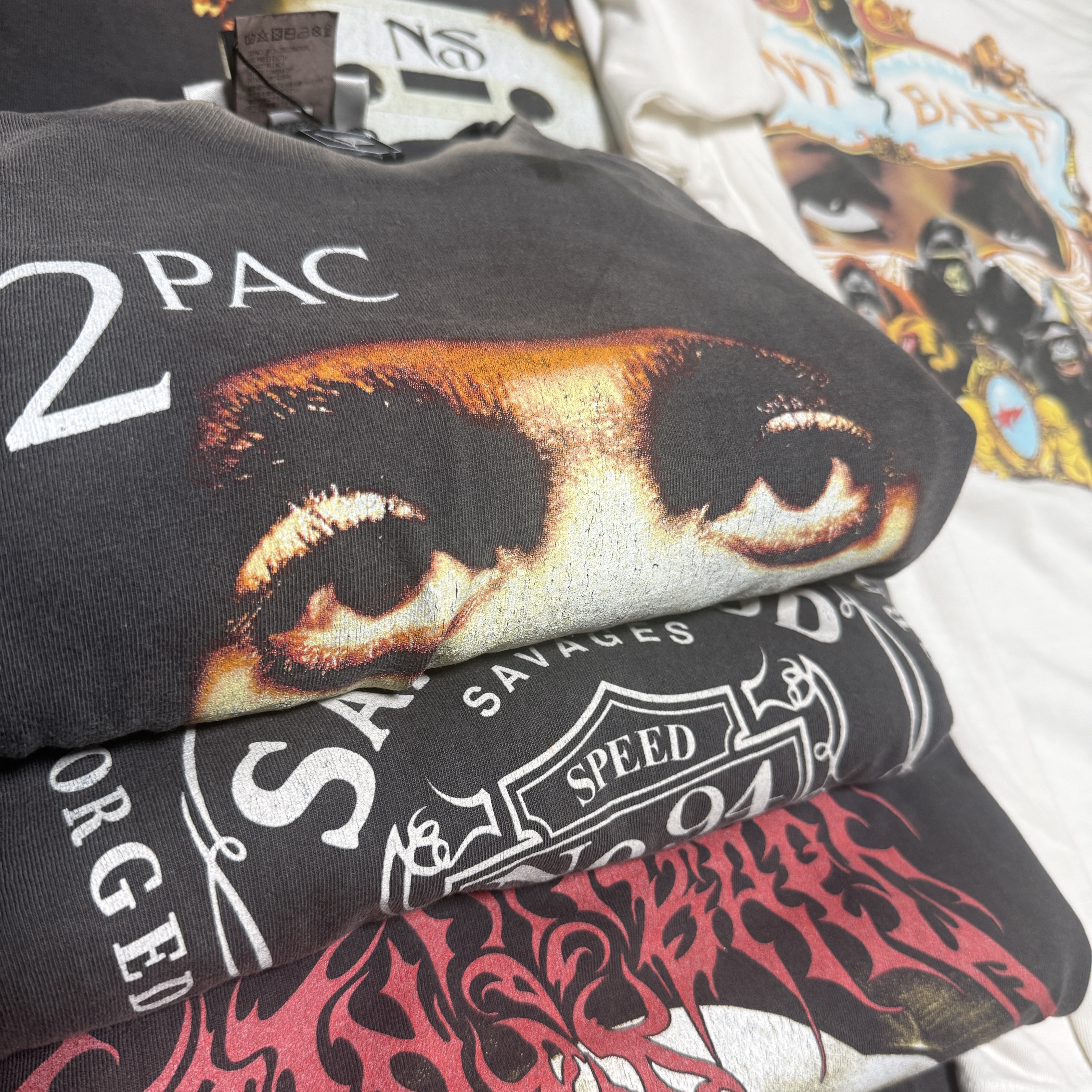 Saint Mxxxxxx x 2Pac S/S T-Shirt Black - 25SS, Saint Mxxxxxx x BAPE Saint BAPE S/S T-Shirt Black - 25AW 착용 스타일