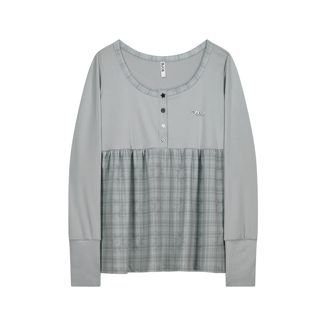 OJ25FWTS009GR OJOS Check Sleep Long Sleeve Grey