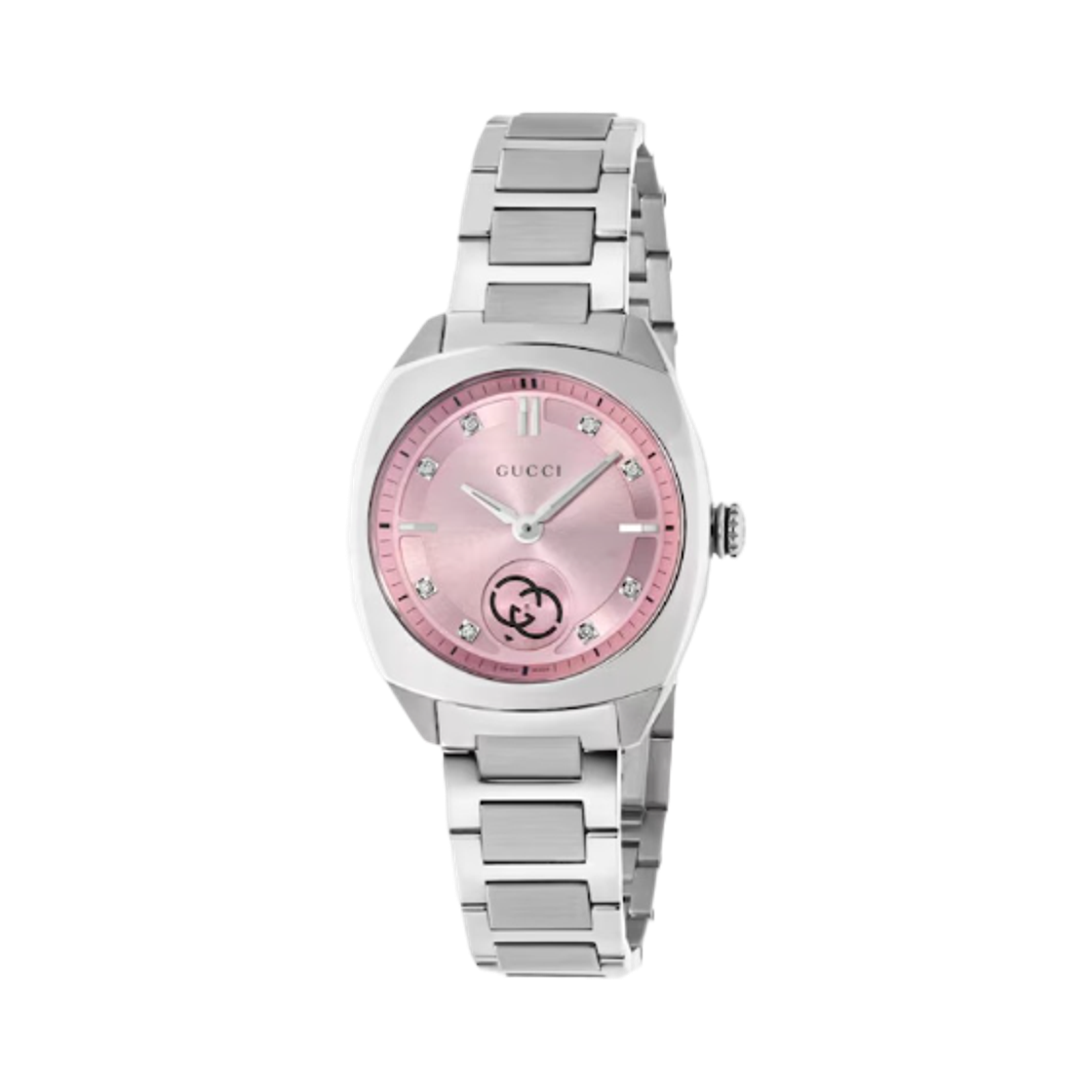 (W) 구찌 인터로킹 쿼츠 29mm 스테인리스 스틸 핑크 다이아몬드((W) Gucci Interlocking Quartz 29mm Stainless Steel Pink Diamonds)