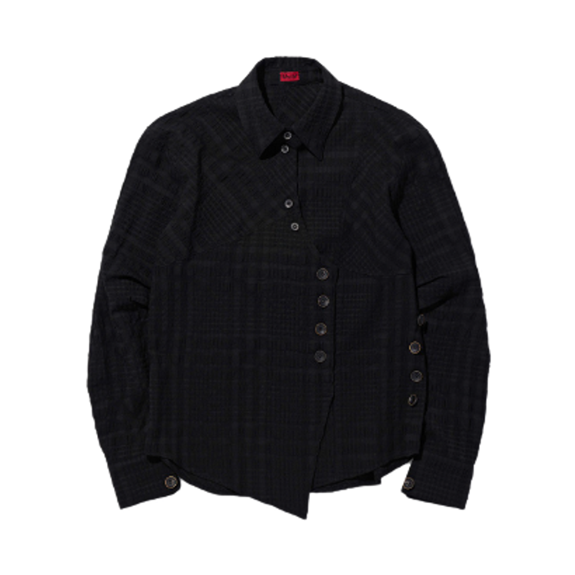 (W) 미스치프 커브드 플래킷 셔츠 블랙((W) Mischief Curved Placket Shirt Black) - 1
