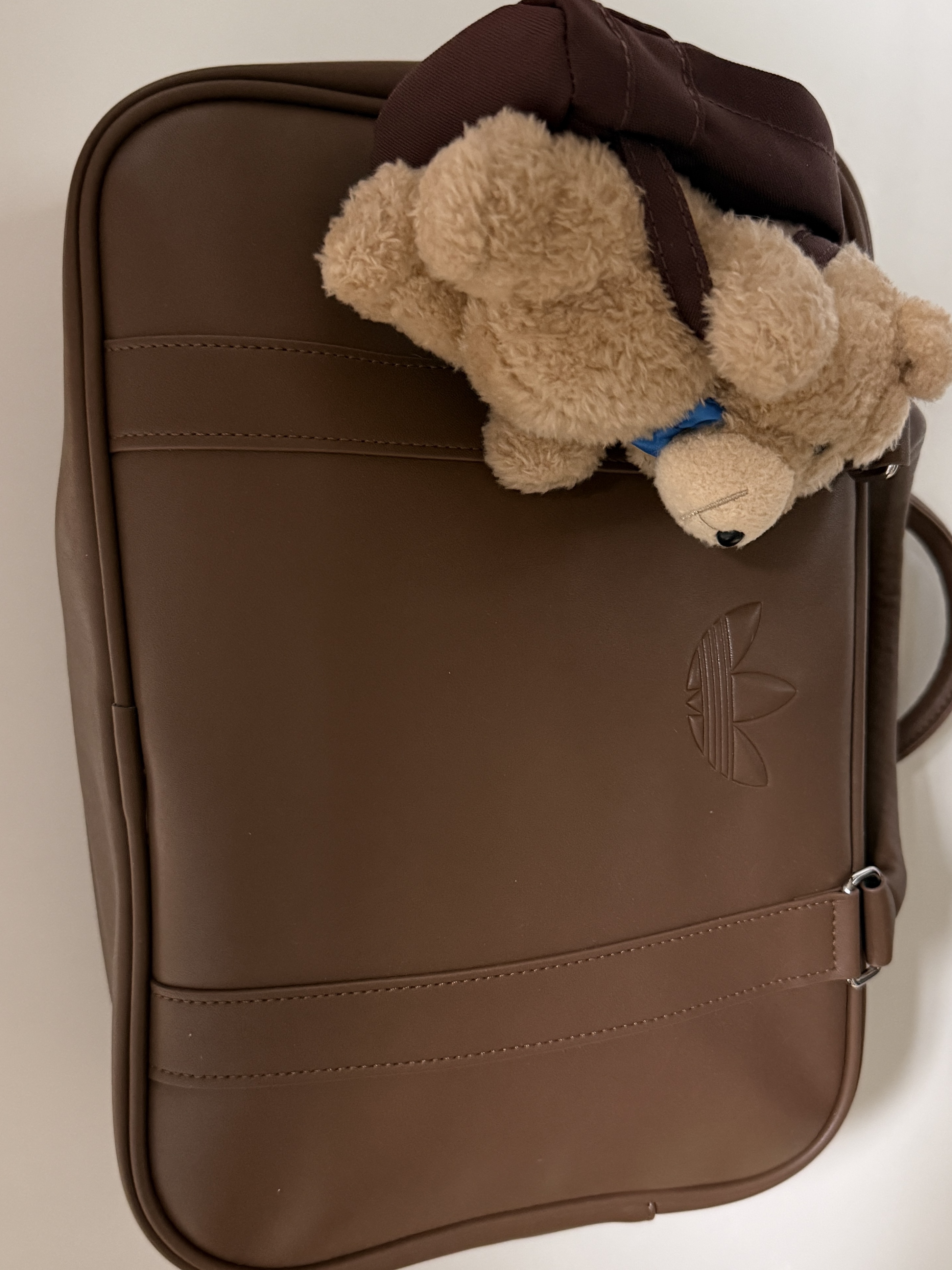 Adidas Airliner2 Tote Bag Brown, Pop Mart Ted2 Teddy Bear Action Plush Pendant Sealed Case (1 Blind Box) 착용 스타일