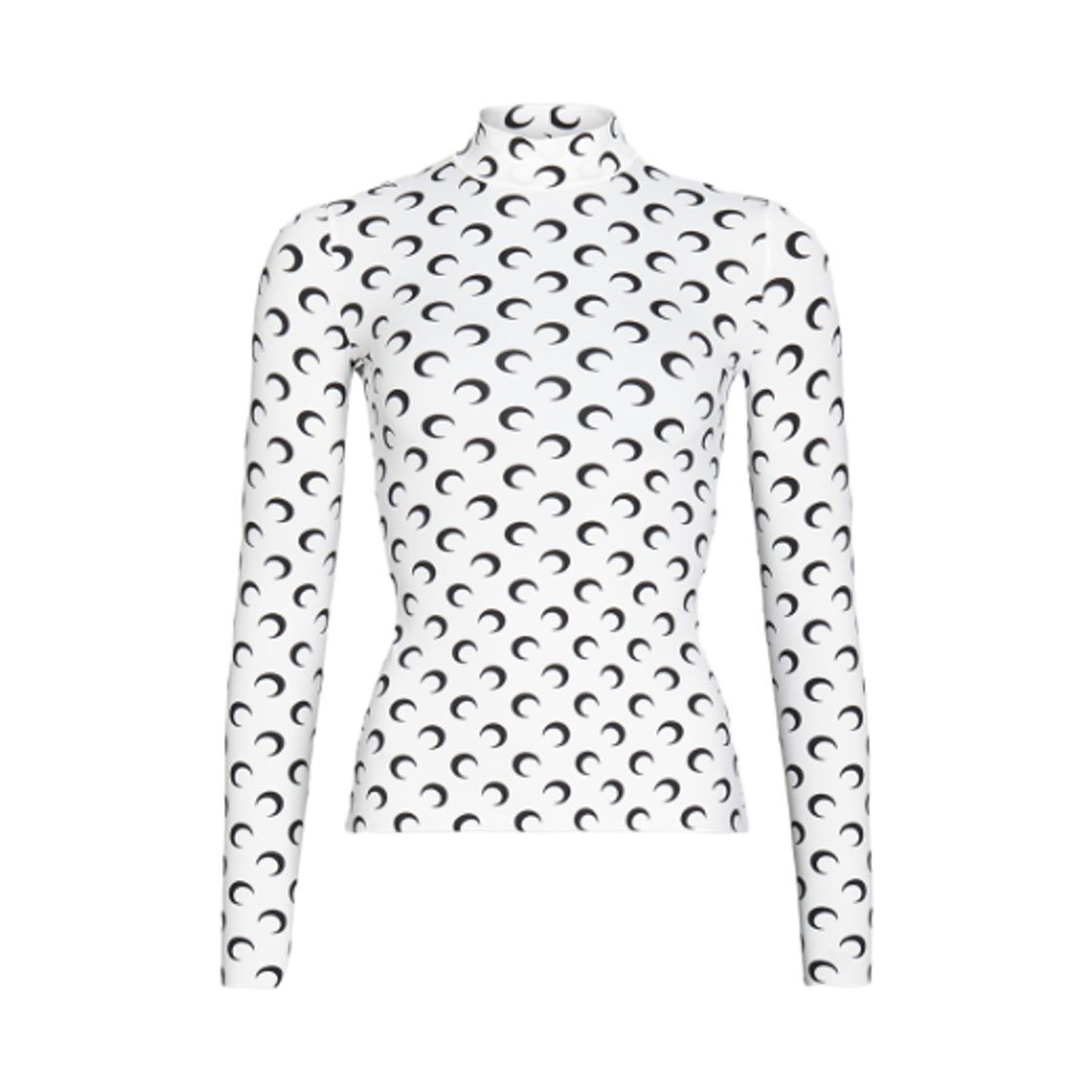 (W) 마린 세르 리사이클 문 저지 세컨드 스킨 하이넥 탑 문 블랙 온 화이트((W) Marine Serre Recycled Moon Jersey Second Skin Highneck Top Moon Black On White)