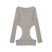 OJOS Curved Cut Layered Tee Warm Grey