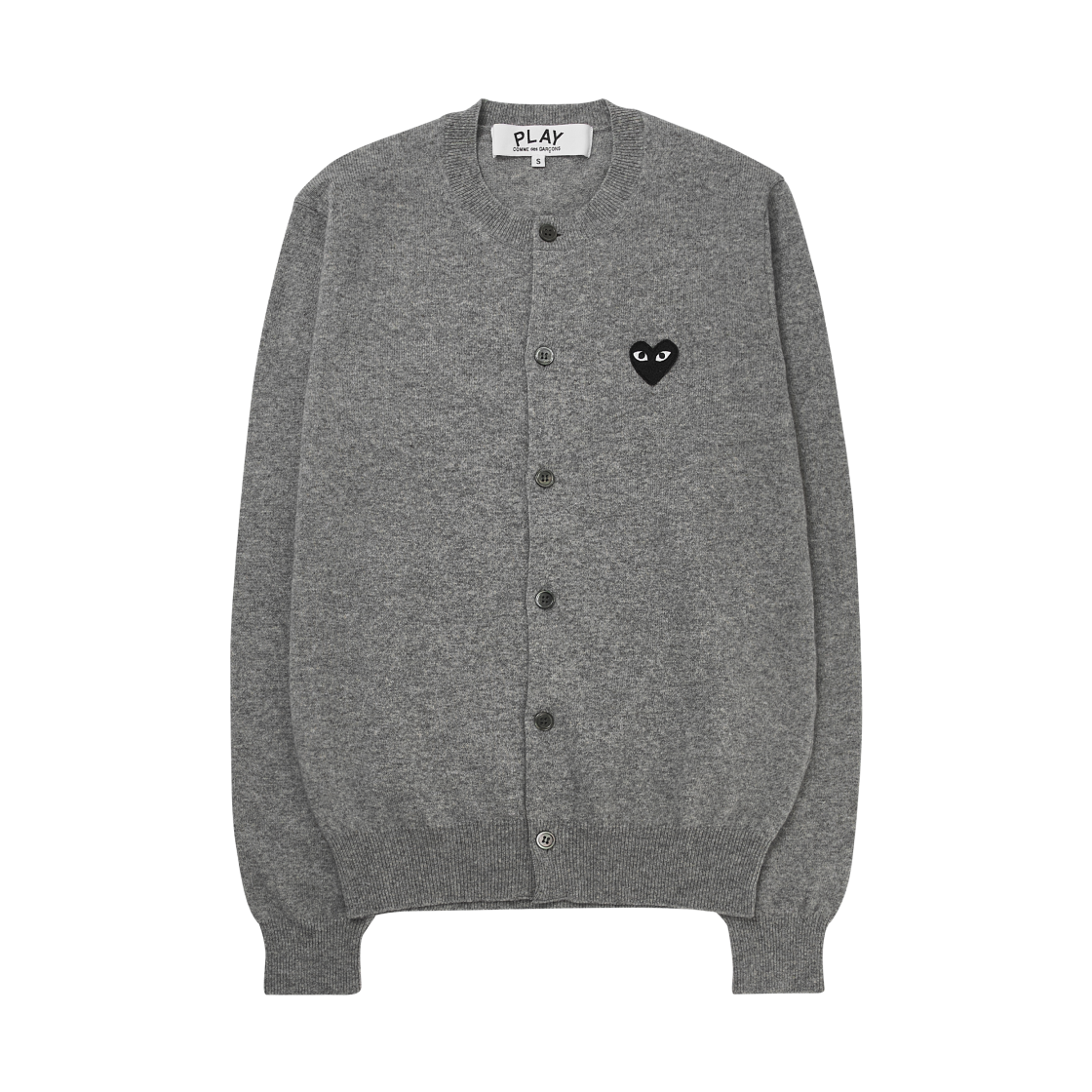 (W) 플레이 꼼데가르송 블랙 하트 니트 가디건 그레이((W) Play Comme des Garcons Black Heart Knit Cardigan Grey)