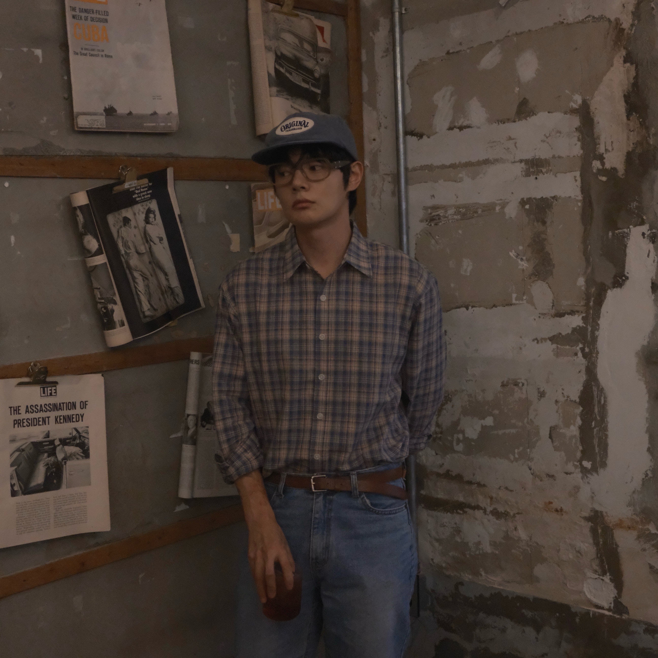 AMOU 60S Vintage Check Shirts Blue, AMOU 60S Vintage Check Shirts Red 착용 스타일 - 3