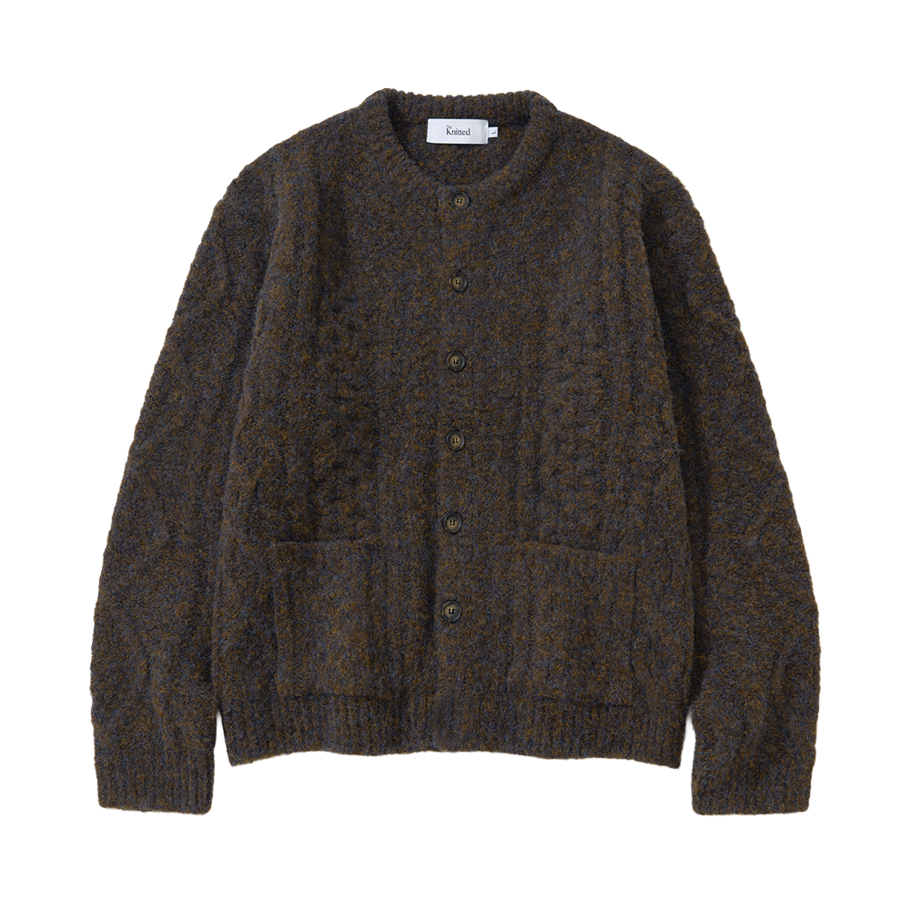 니티드 볼드 케이블 라운드 니트 가디건 브라운(Knitted Bold Cable Round Knit Cardigan Brown)