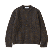 Knitted Bold Cable Round Knit Cardigan Brown