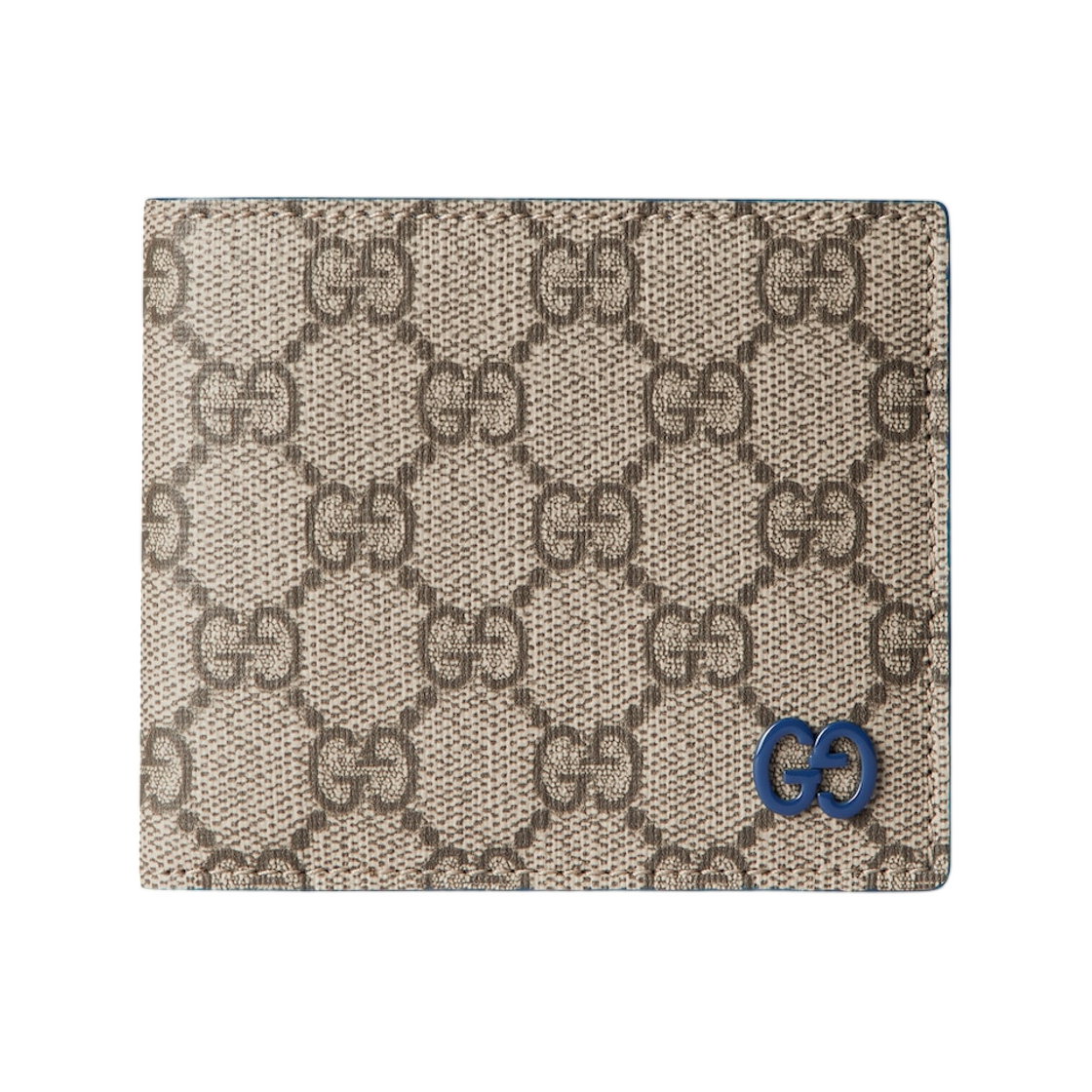 768243-FACQC-9441 Gucci Blue Interior GG Bi-Fold Wallet Beige Dark Brown