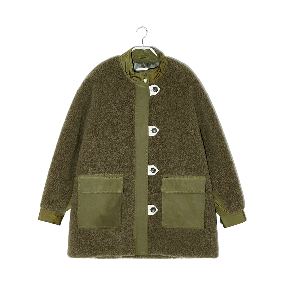 BEWTFUR002KH Enor Women Oversized Pocket Fleece Coat Khaki