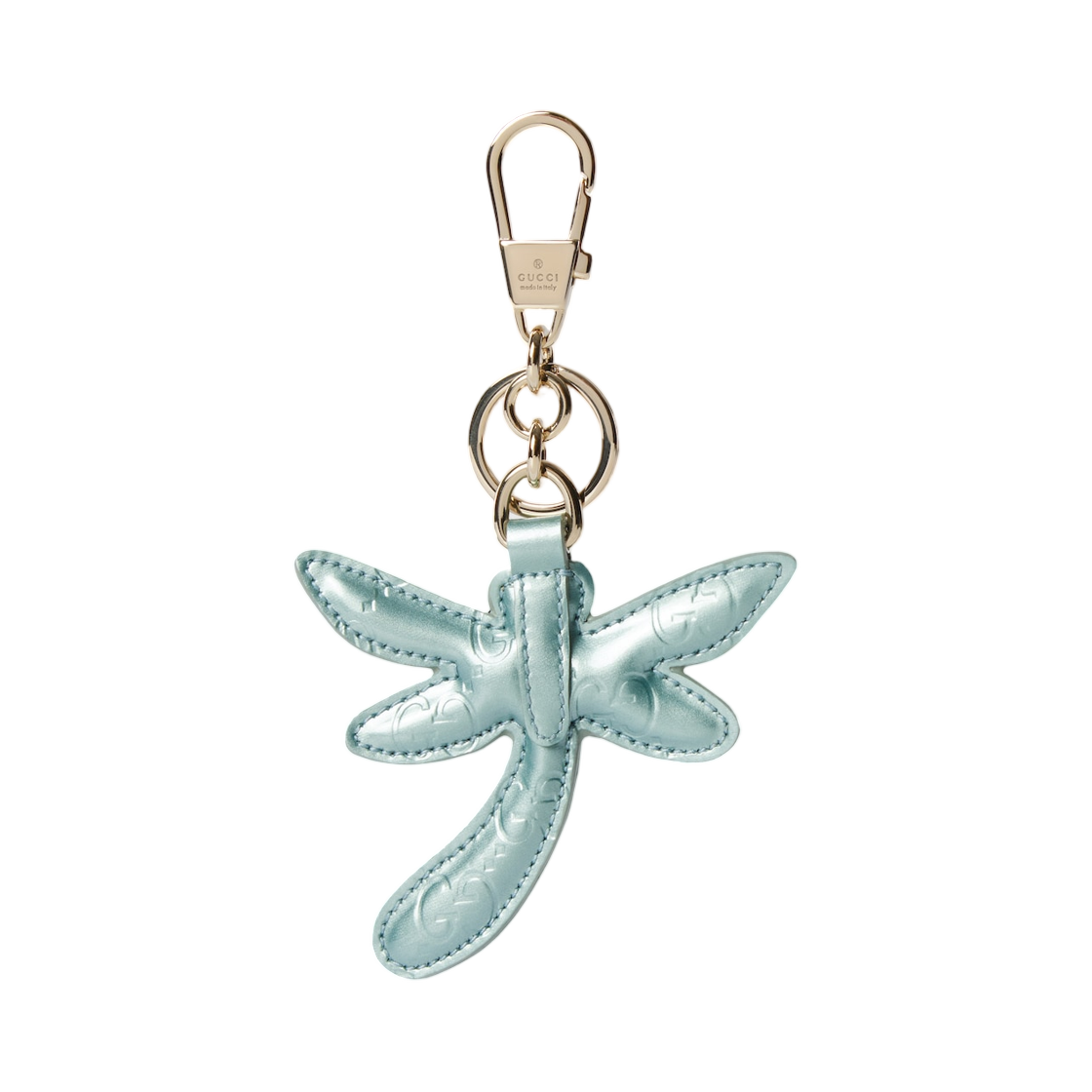 837353-JAAJV-8089 Gucci Dragonfly Shaped Keychain Turquoise Patent