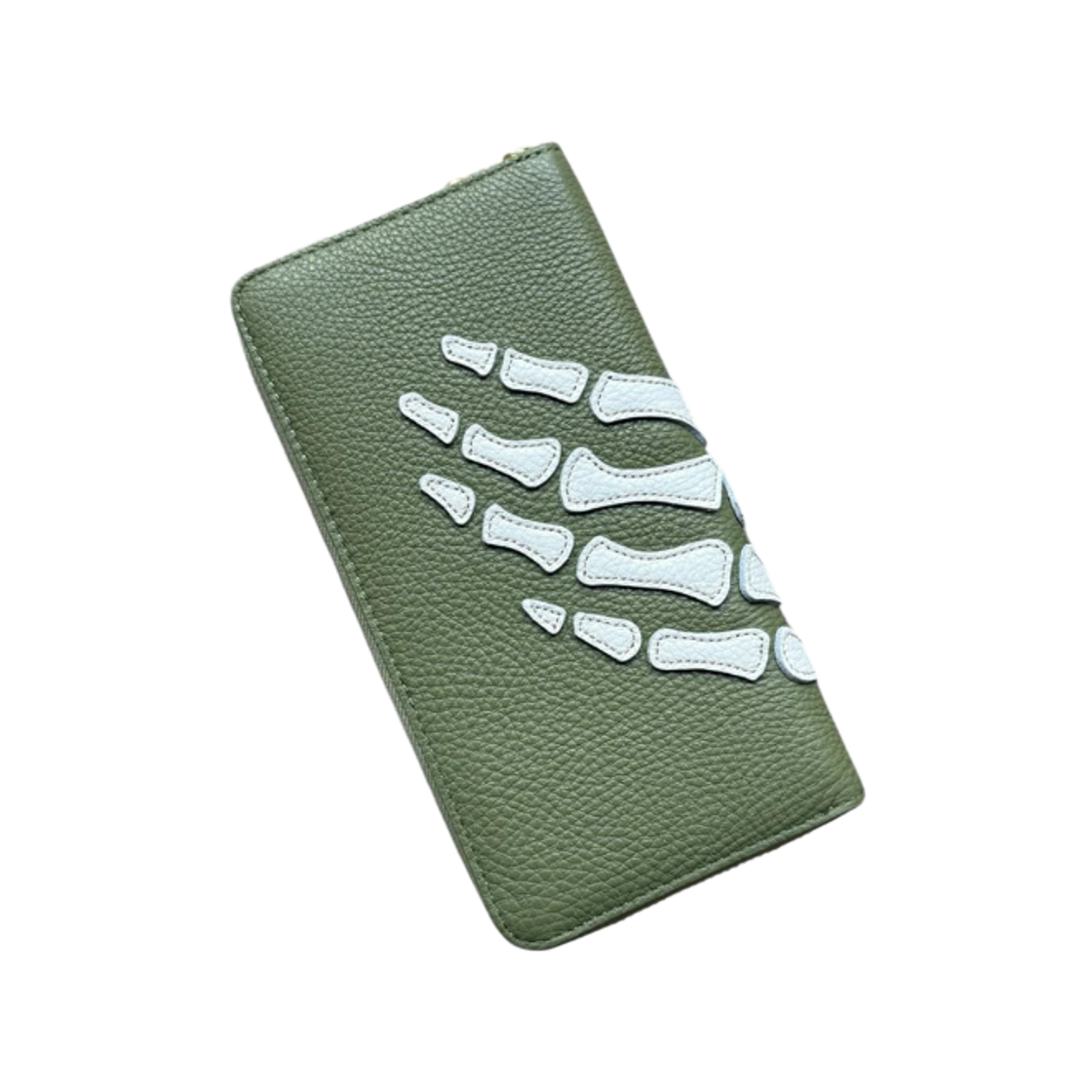 캐피탈 떰즈 업 본 핸드 집 롱 월렛 올리브(Kapital Thumbs Up Bone Hand Zip Long Wallet Olive)