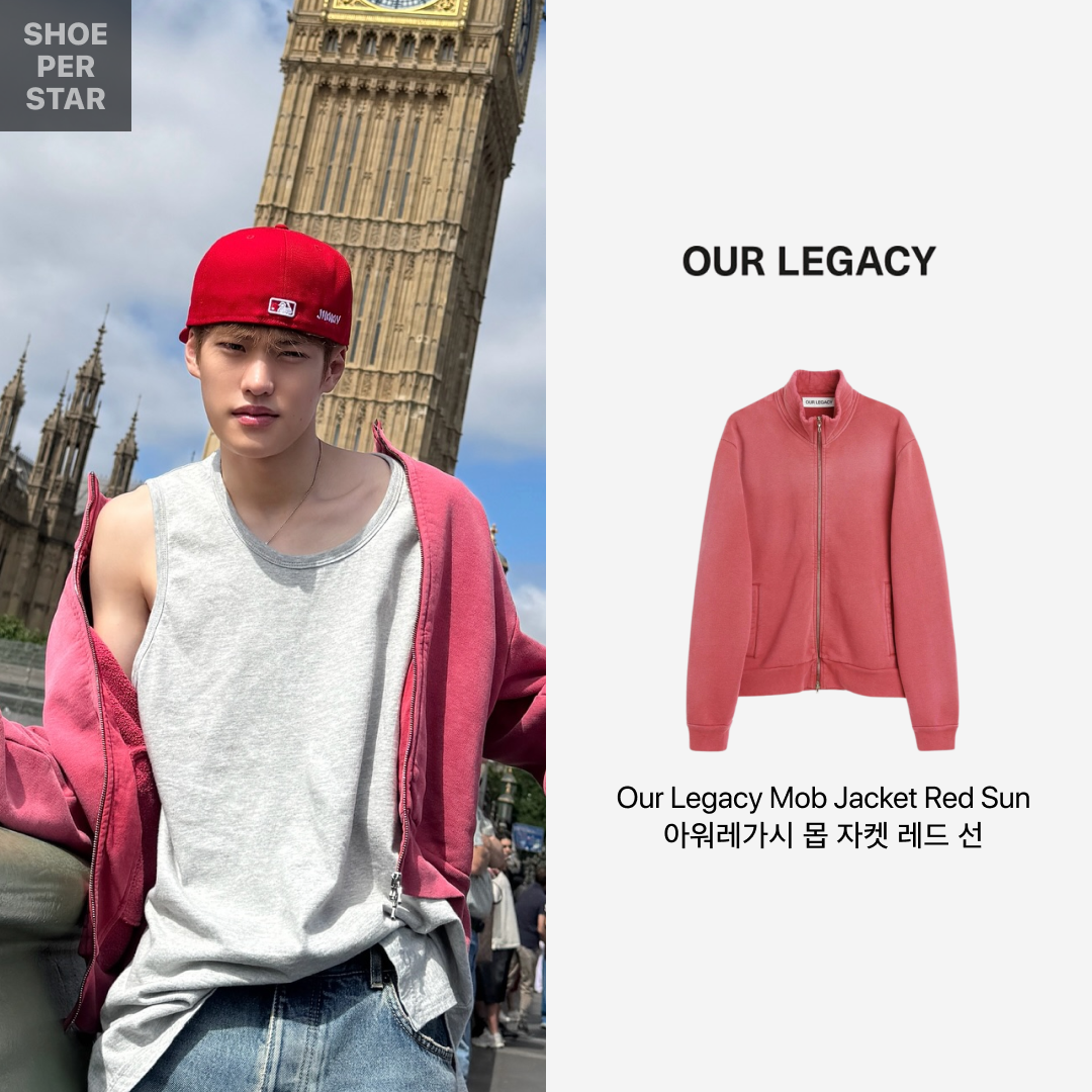 Our Legacy Mob Jacket Red Sun Fade Hefty Fleece 착용 스타일 - 2