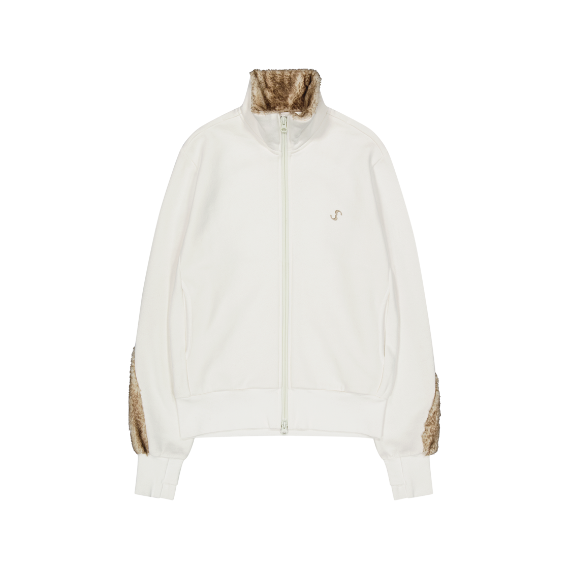 오호스 퍼 트림 저지 집업 아이보리(OJOS Fur Trim Jersey Zip-up Ivory)
