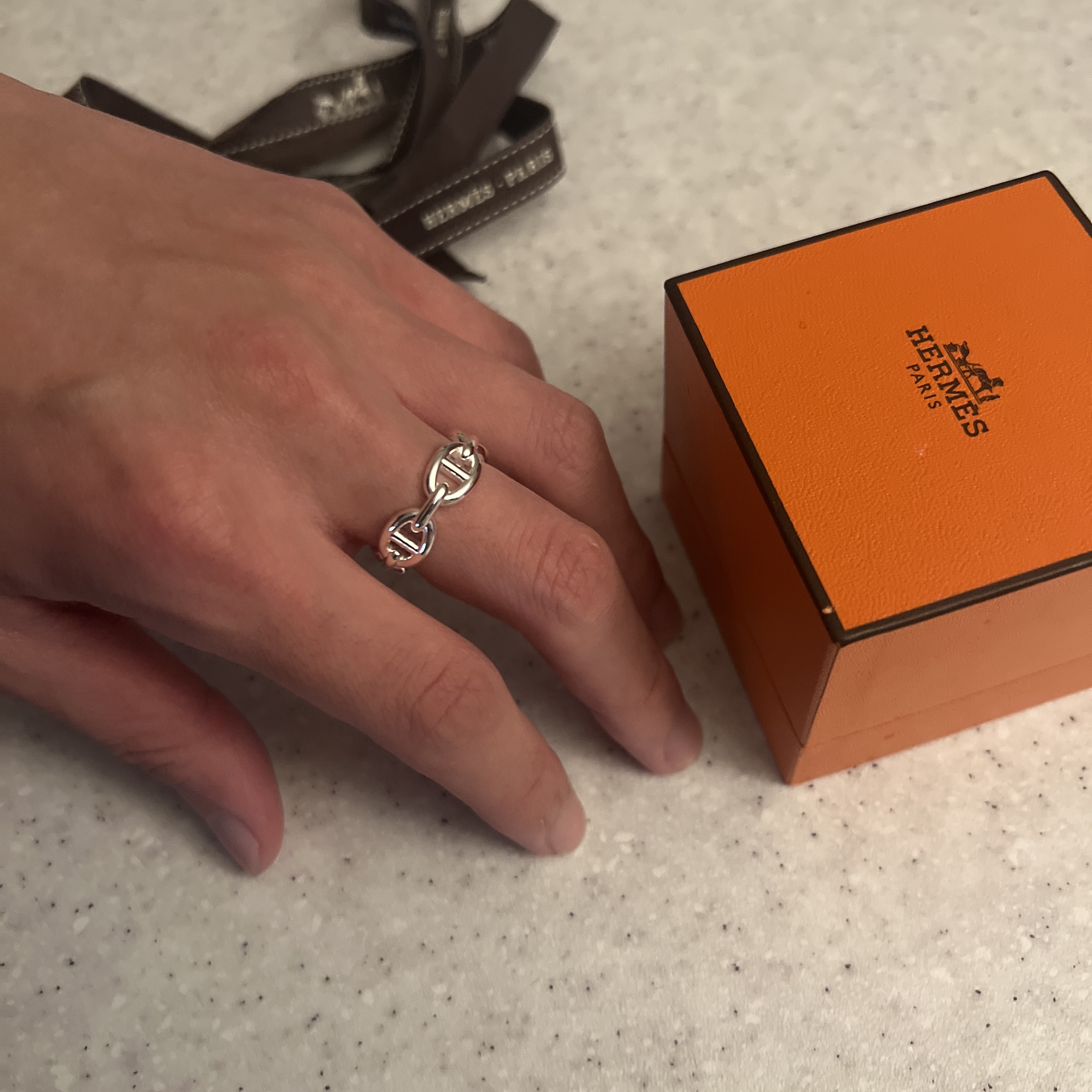 (W) Hermes Small Chaine D'Ancre Enchainee Ring Sterling Silver 착용 스타일