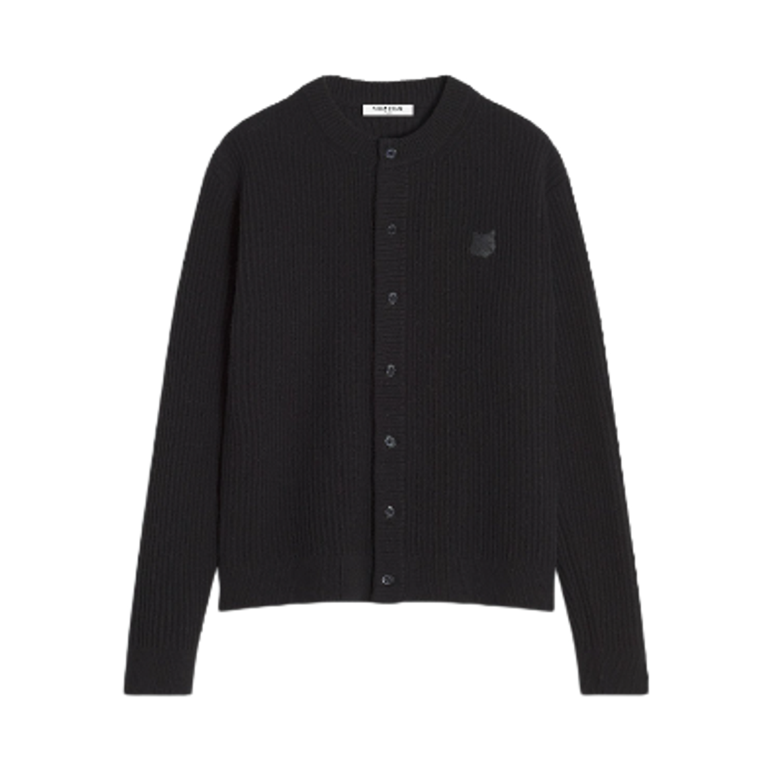 PM00508KT1149-P199 Maison Kitsune Fox Head Wool Ribbed Cardigan Black