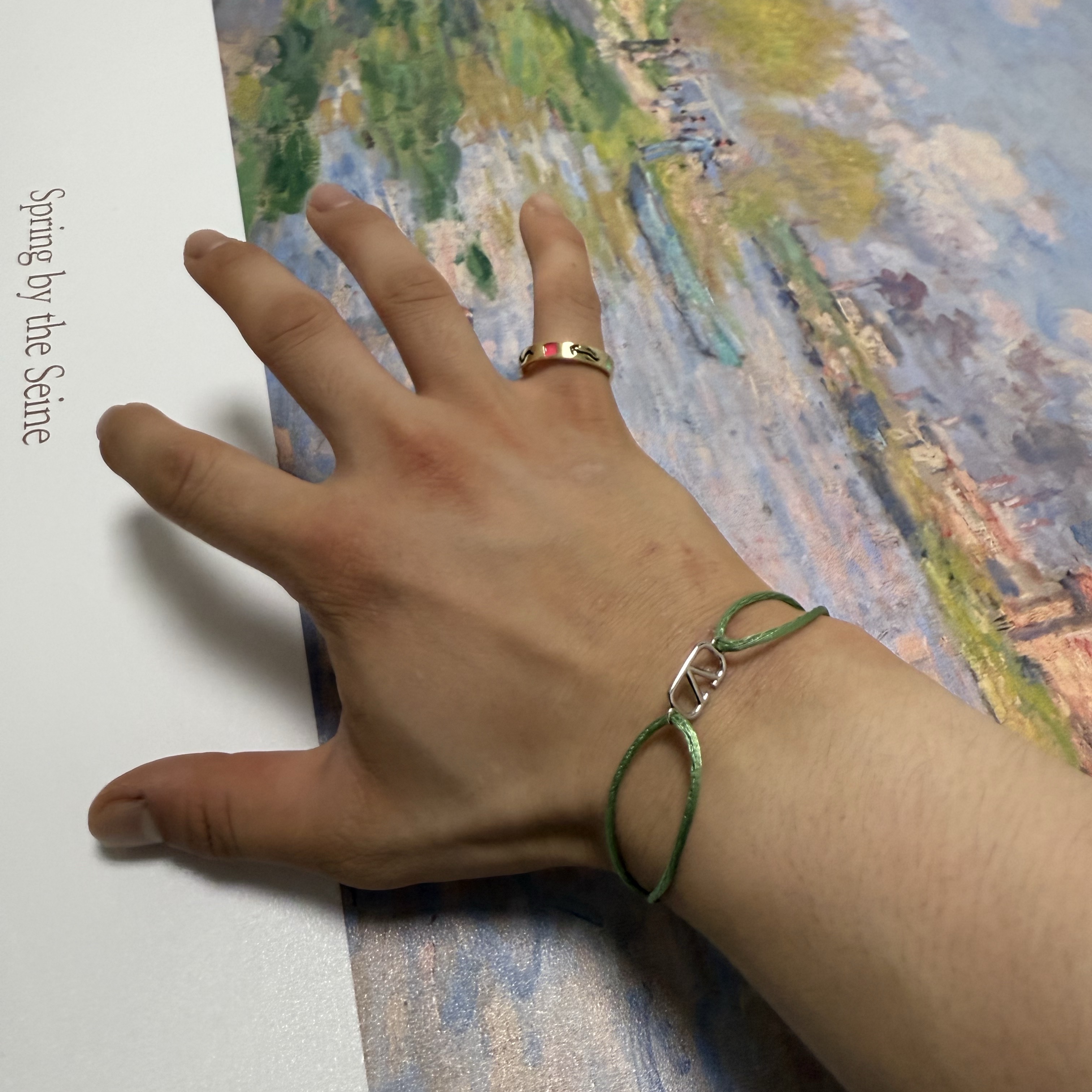 Nonenon Doodle Ring 4mm Silver925 18K Gold Plated, Valentino Vlogo Signature Cotton Bracelet Green 착용 스타일