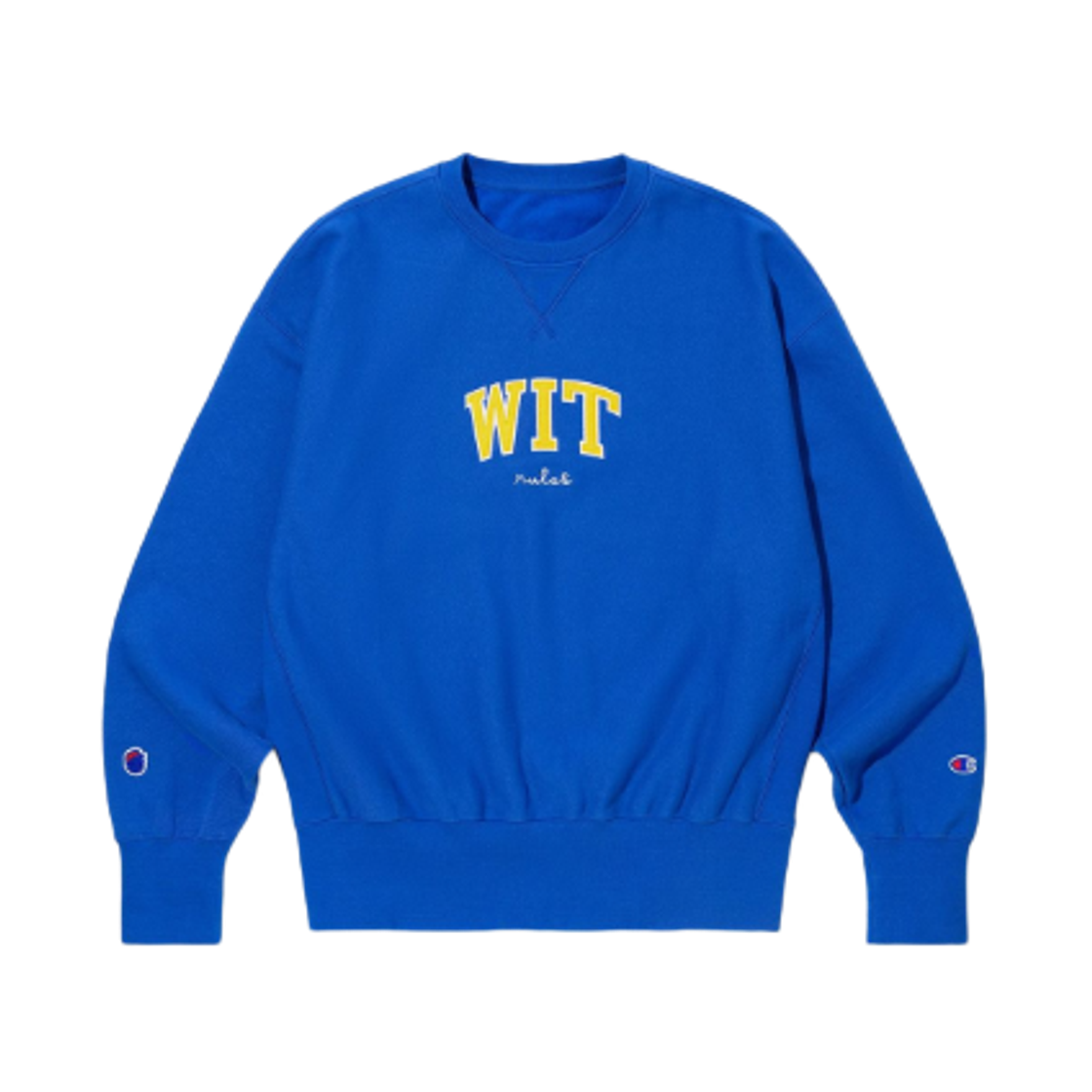 CHPU252CCSW053BL Champion x BDNS Reverse Weave WIT Logo Sweatshirt Blue