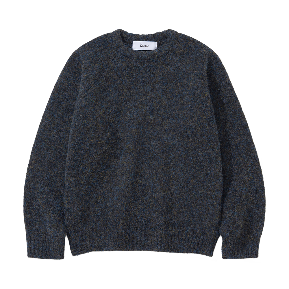 니티드 부클 래글런 크롭 라운드 니트 블랙(Knitted Boucle Reglan Crop Round Knit Black)