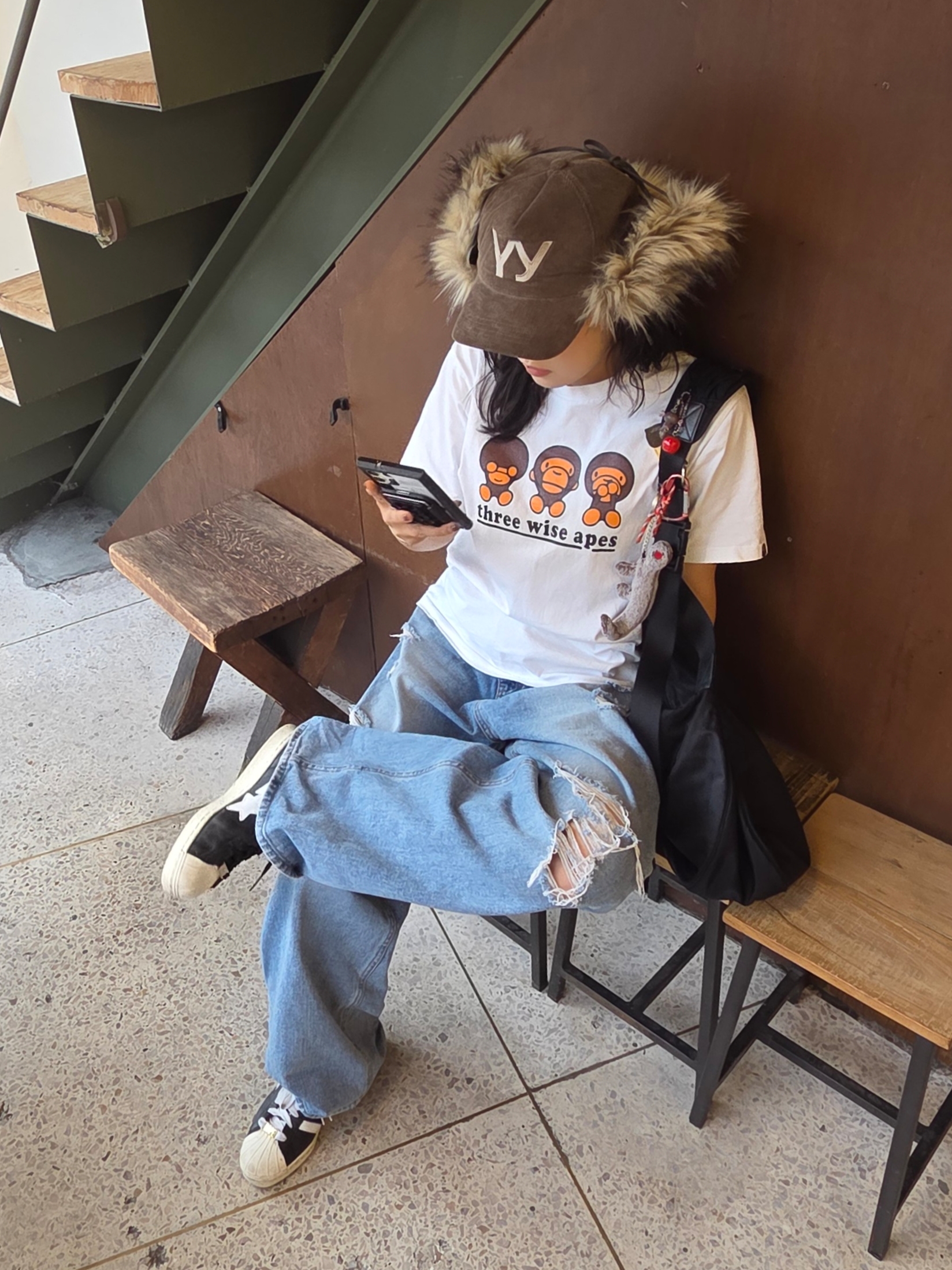 Adidas x BAPE Superstar 80s Core Black Off White, Open Yy Faux Fur Corduroy Earflap Cap Khaki 착용 스타일 - 1