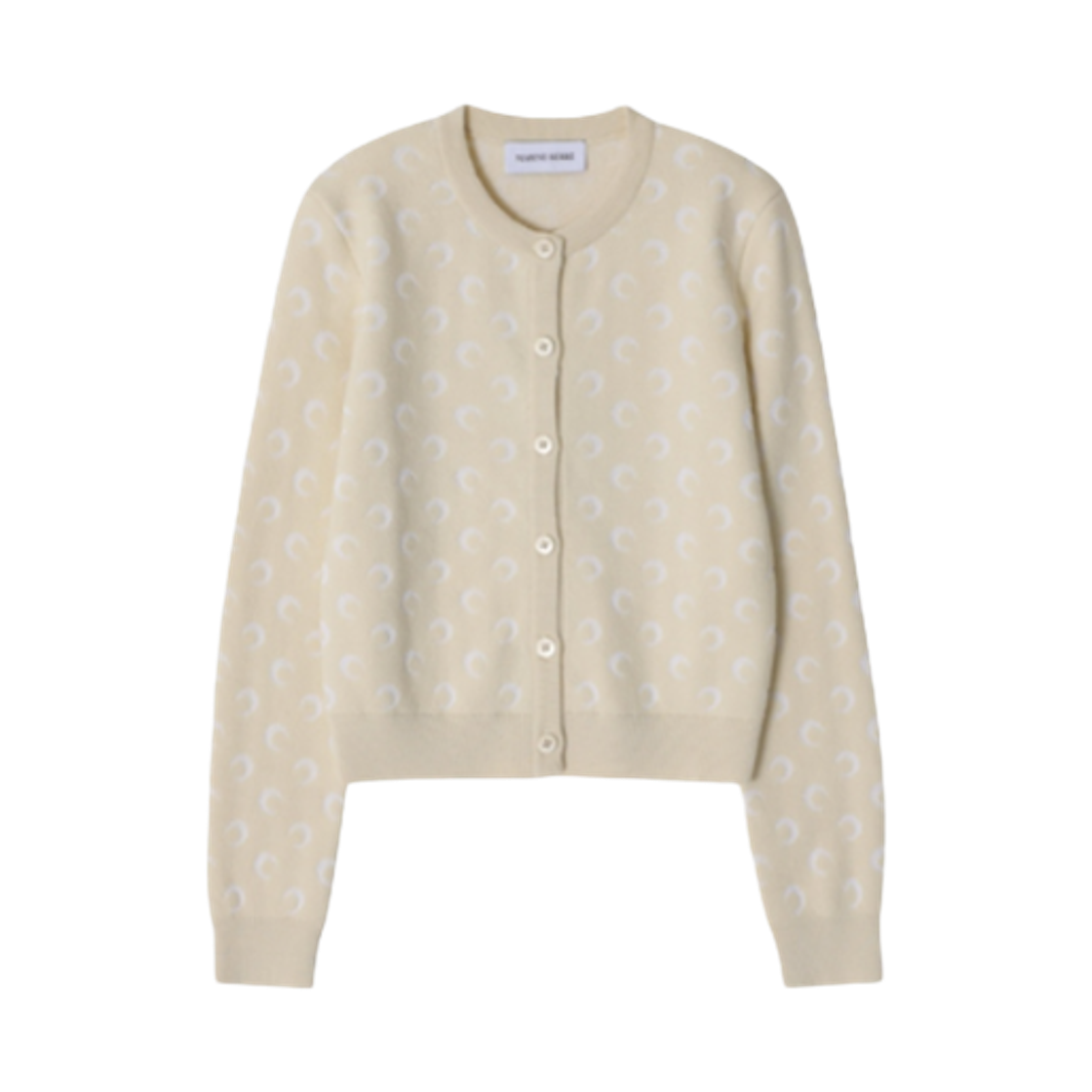 (W) 마린 세르 문 로고 니트 핏티드 가디건 베이지((W) Marine Serre Moon Logo Knit Fitted Cardigan Beige)