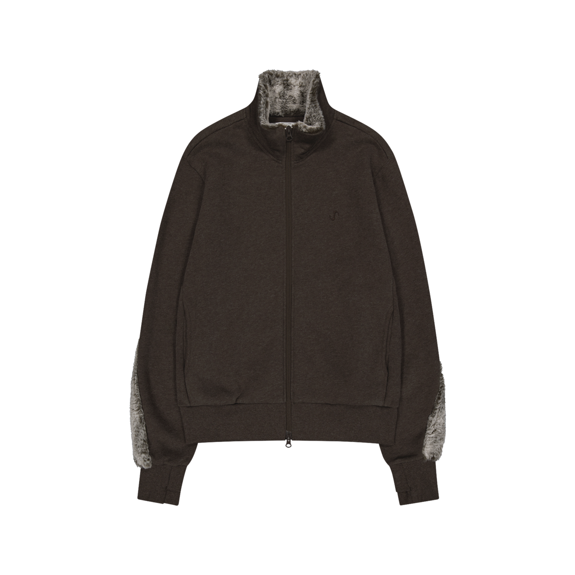 오호스 퍼 트림 저지 집업 스톤 브라운(OJOS Fur Trim Jersey Zip-up Stone Brown)