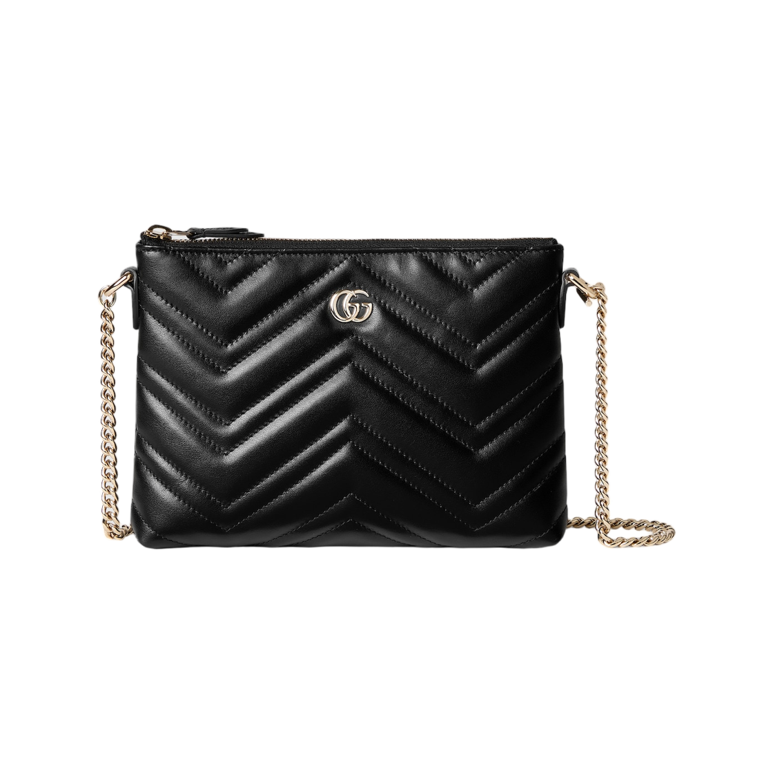 837742-AAET8-1000 Gucci GG Marmont Pochette with Chain Black