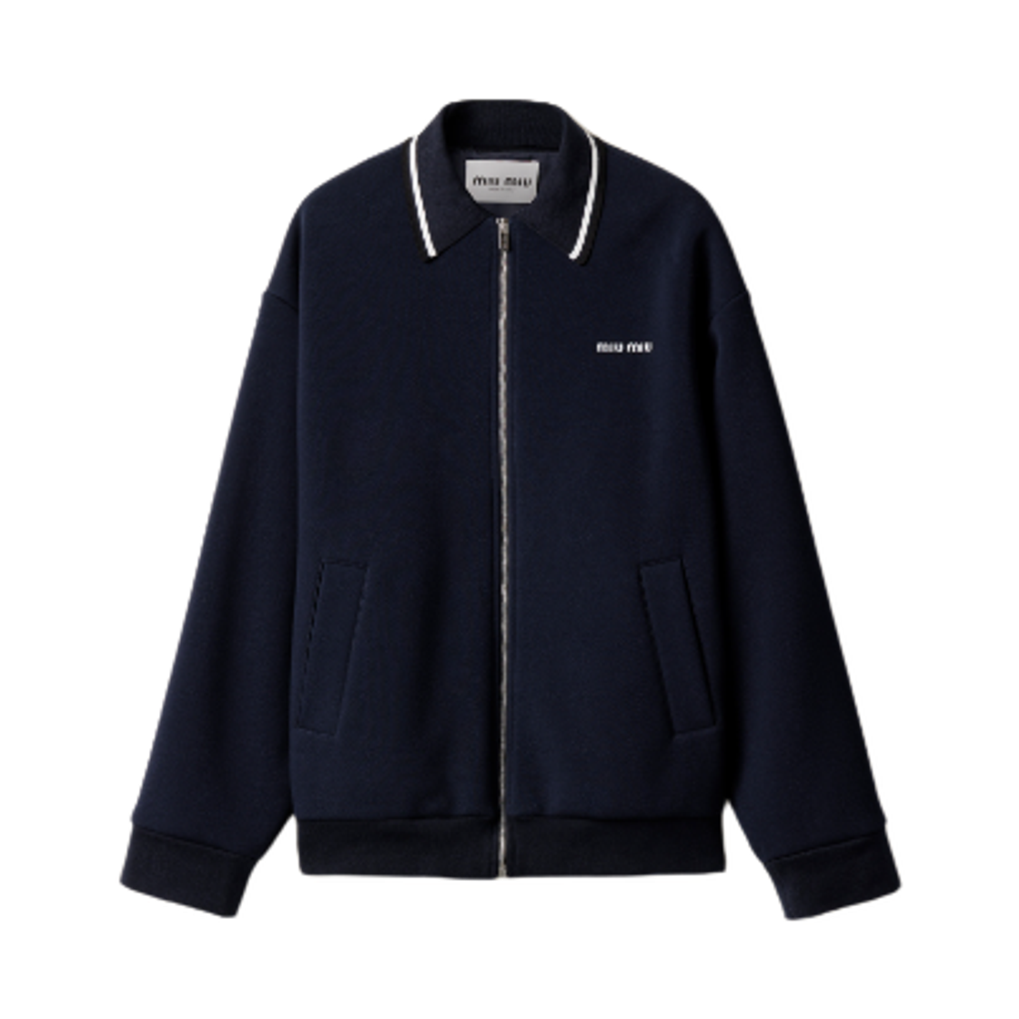 (W) 미우 미우 본디드 피케 테크니컬 저지 블루종 네이비((W) Miu Miu Bonded Pique Technical Jersey Blouson Navy)